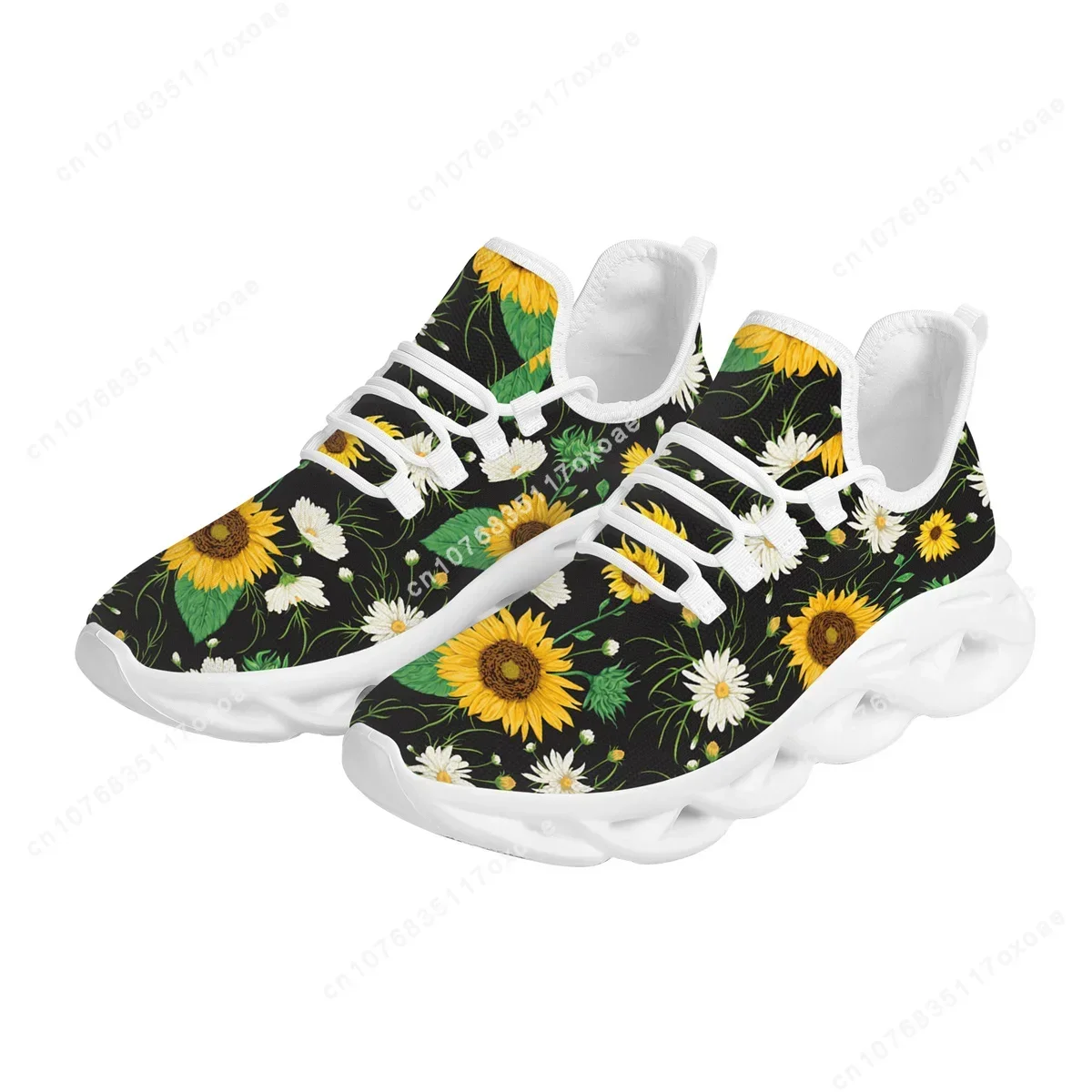 2022 حار نمط الدانتيل يصل أحذية رياضية عباد الشمس نمط طباعة المرأة الشقق خفيفة الوزن تنفس أحذية للمشي Chaussure فام #2