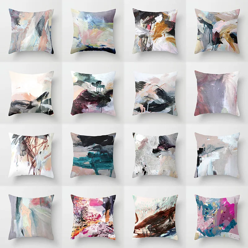 Beauty Color Different Splash Ink Painting Pattern Pillow Covers Short Plush High Quality Square Thick Pillow Case Covers