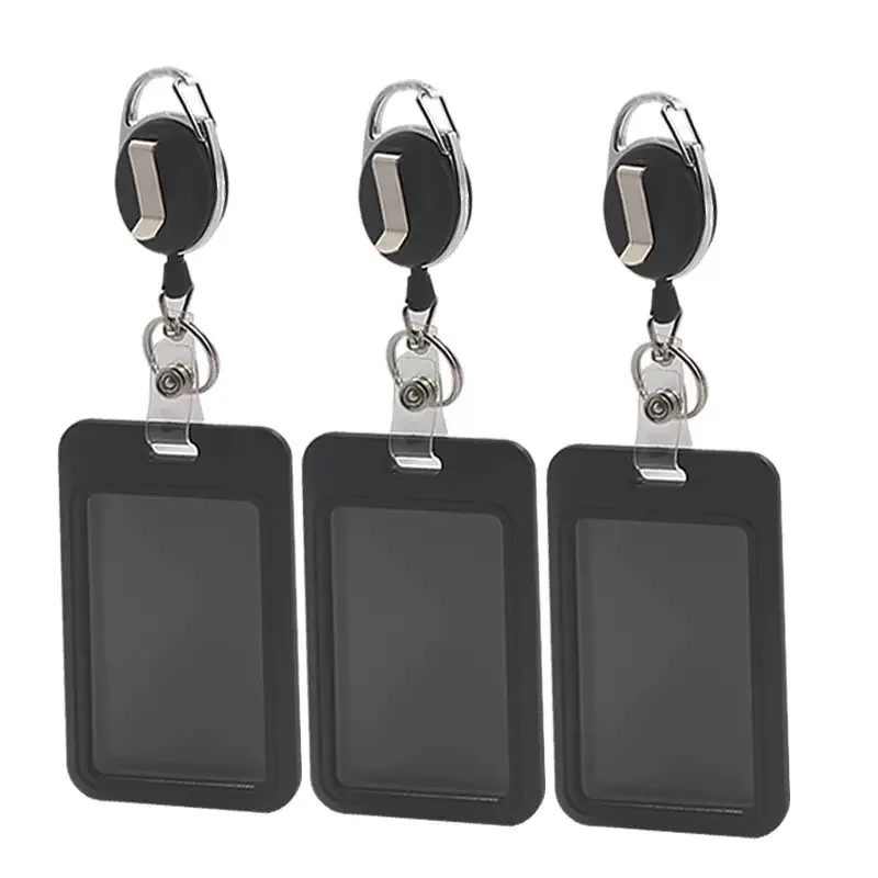Hard‑Shell Work ID Card Holder Set, Retractable Reel Chest Tag, Protective Case for Access Control Permit Document Badge