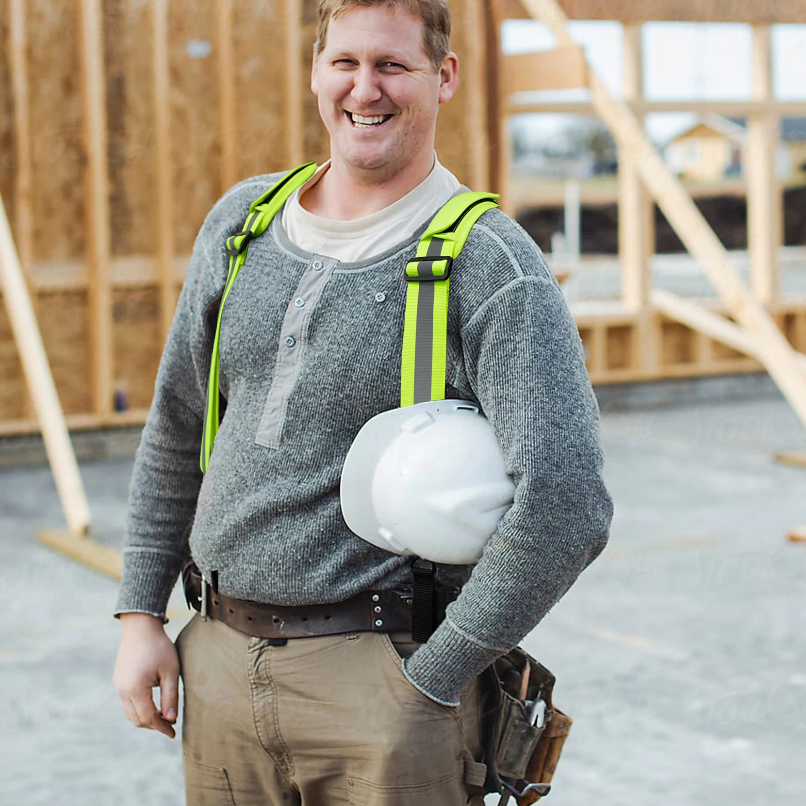 Kunn suspensórios de cinto de ferramentas de alta visibilidade, suspensórios de trabalho de segurança reflexivos resistentes com ombro acolchoado removido, 4 peças de laços de cinto de ferramentas