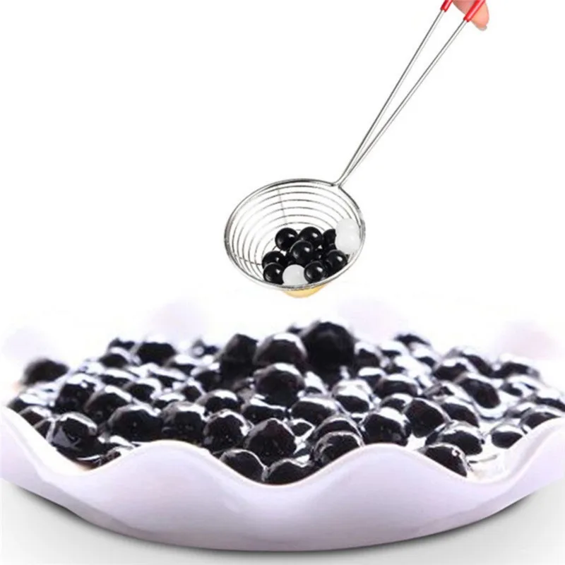 New Handle Stainless Steel Pearl Milk Tea Colander Hot Pot Colander Filter Oil Spoon Mesh Colander Kitchen Vegetable Strainer