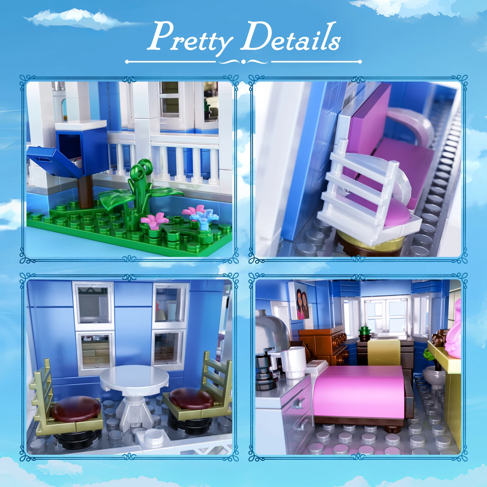 Conjunto de blocos de construção do palácio da villa azul gilmoreed casa da menina apartamento cottage arquitetura modelo tijolos presentes para meninas e meninos
