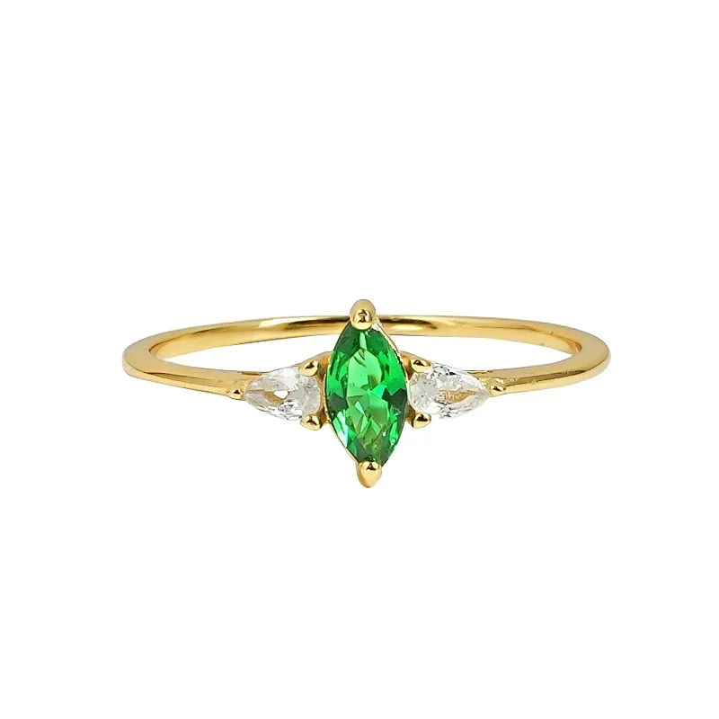 Light luxury green tourmaline horse eye 925 silver ring set with high carbon diamond, compact and versatile,elegant and feminine