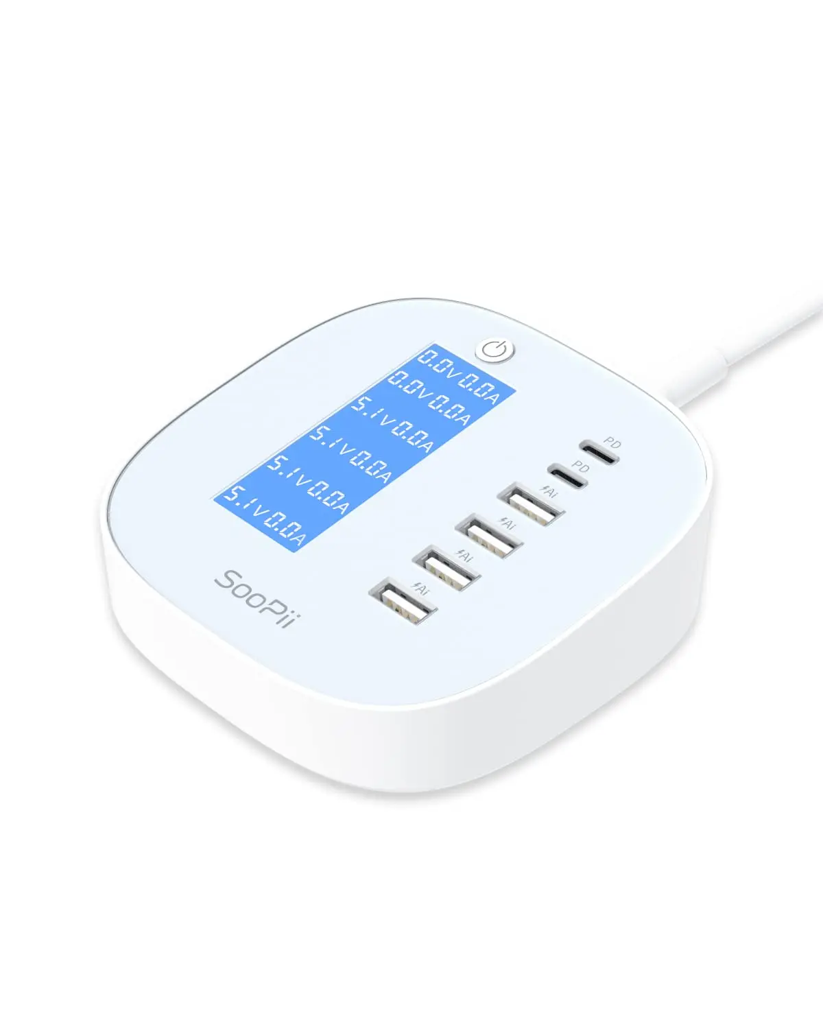 SooPii DC20 65W 6 Port USB C Charger with Real-time LCD Display in Charging for MacBook USB C Laptops Tablet and Phones