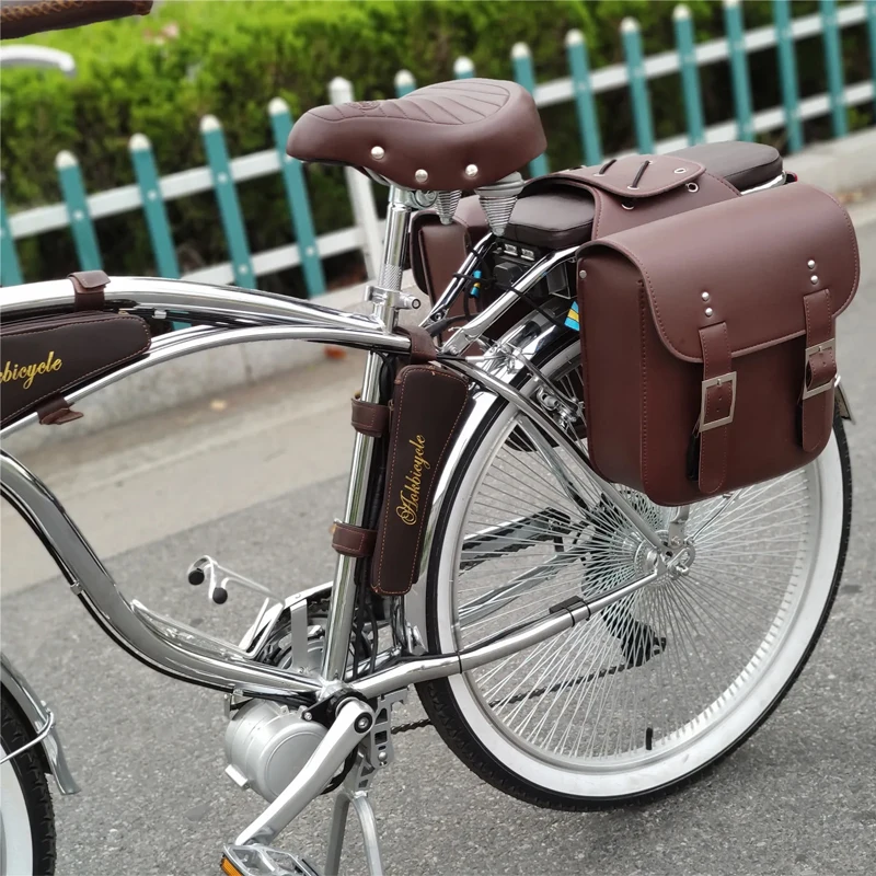 

Vintage Leather Double Side Bike Bag/Outdoor Riding Tool Bag/Bicycle/Electric Bike Panniers /Motorcycle