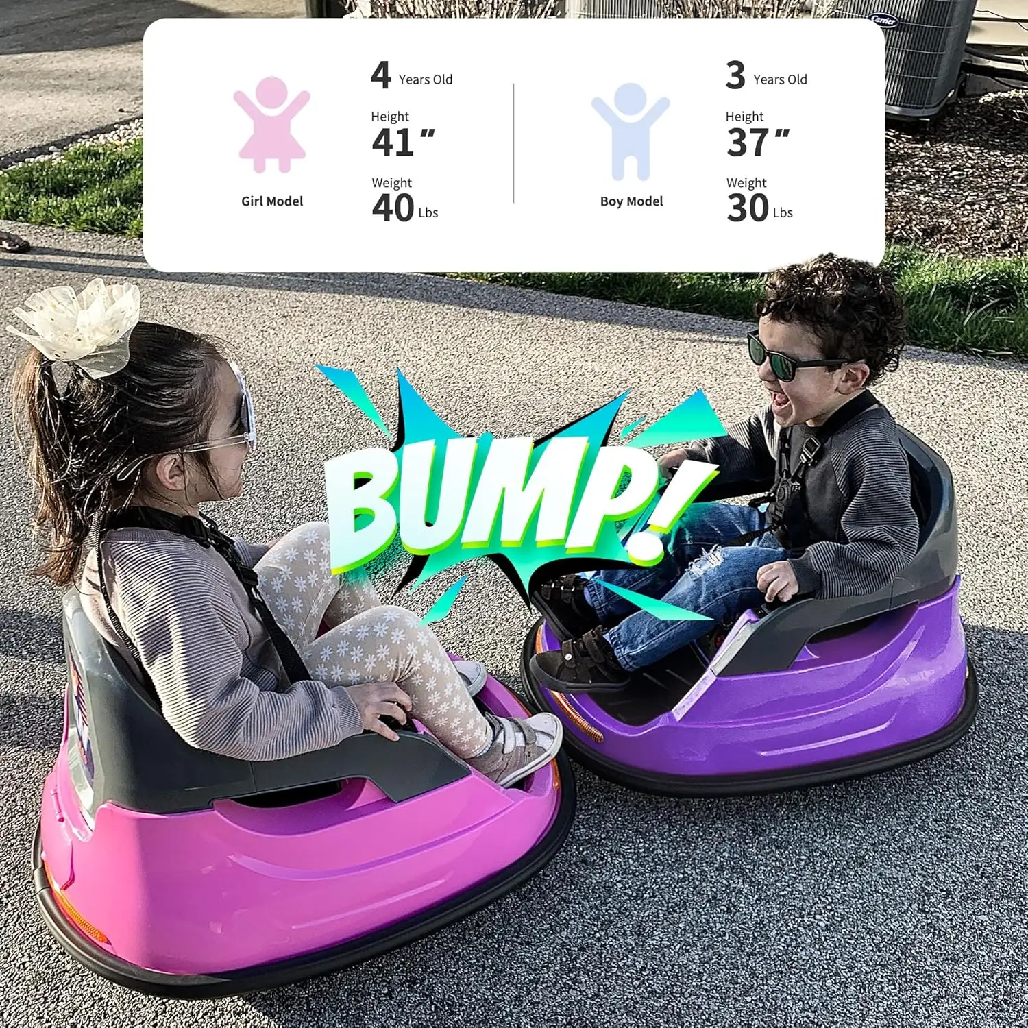 Carro de pára-choque para bebês, carro de pára-choque elétrico infantil de 6V para crianças com controle remoto, Bluetooth - Roxo