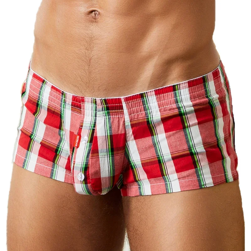 SEOBEAN 100% Cotton Men's Boxers Classic Plaid Boxer Shorts Mens Underwear Panties Home Shorts Sleep Lounge Pajama Shorts