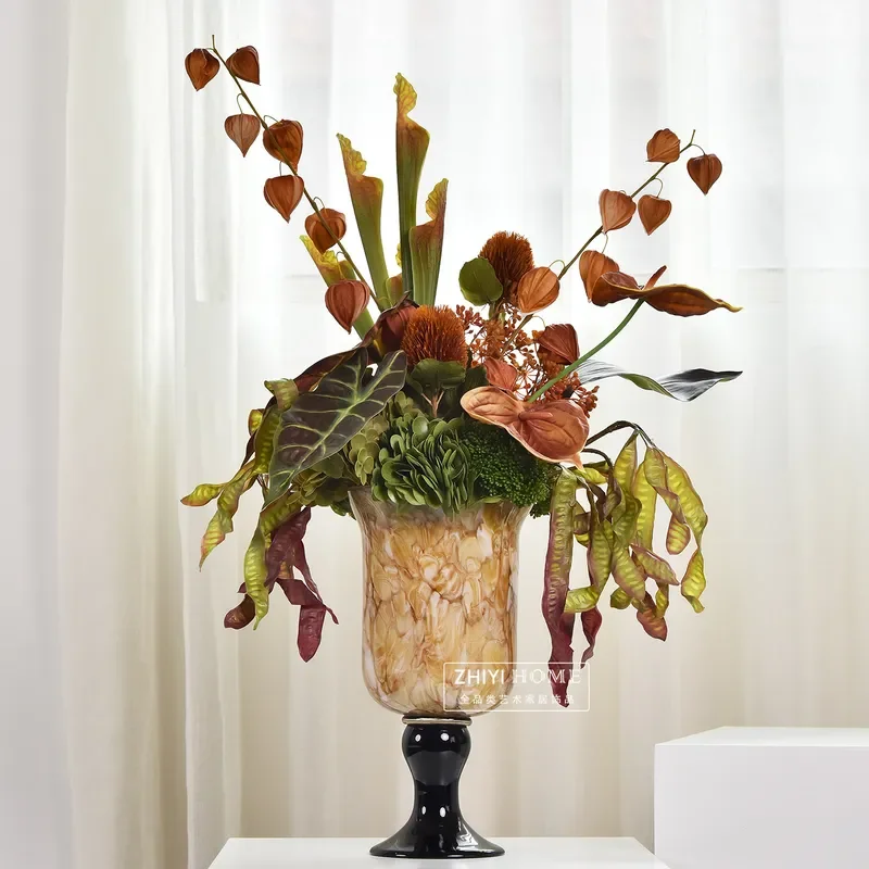 Modern Luxury Artificial Flower Arrangement for Living Room Coffee Table Hotel Front Desk Decor Simple Elegant Home Ornament