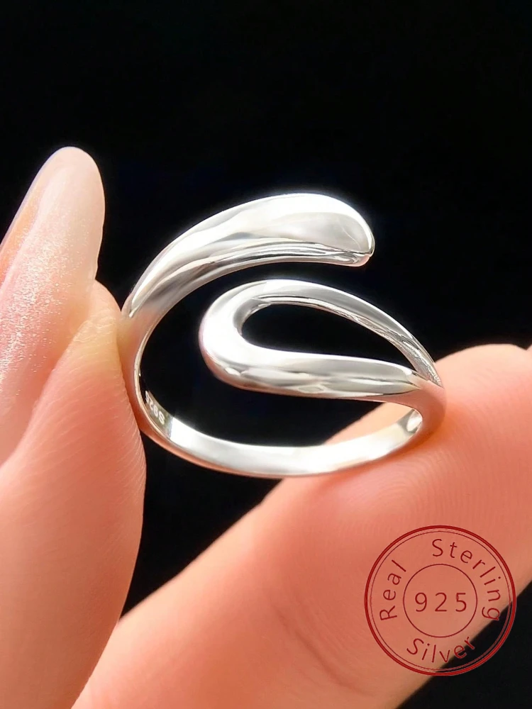 

925 Sterling Silver Smooth Rings For Women High Quality Hollow Fine Jewelry Beautiful Finger Open Rings For Party Birthday Gift