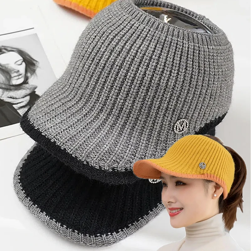 Baseball Caps Women Hats Winter Hats Thick Warm Twist Knit Hats Female Fleece High Ponytail Hat Visor Gorros Bonnet Beanies