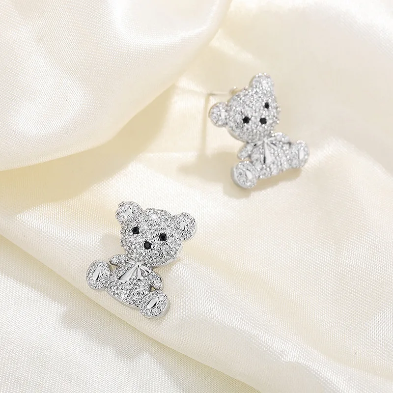 Neue Modische Elegante Diamantbesetzte 925 Sterling Silber Schmuckstücke Niedliche Bären Personalisierte Tier-Ohrringe