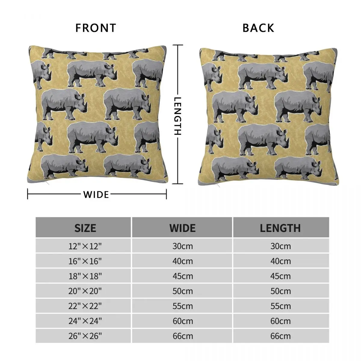 Rhino Rhinoceros Pillowcase Polyester Linen Velvet Creative Zip Decor Throw Pillow Case Room Cushion Cover