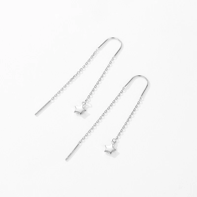 Ailmay Real 925 Sterling Silver Minimalist Charm Star Long Tassel Chain Drop Earrings For Women Girls Christmas Jewelry Gifts 4