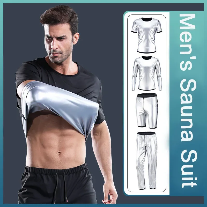 2024 GYM 1-4 PCS Men's Sauna Running sets Heat Trapping Sweat Compression Shapewear Top Exercise Suits Versatile Shaper Trainer