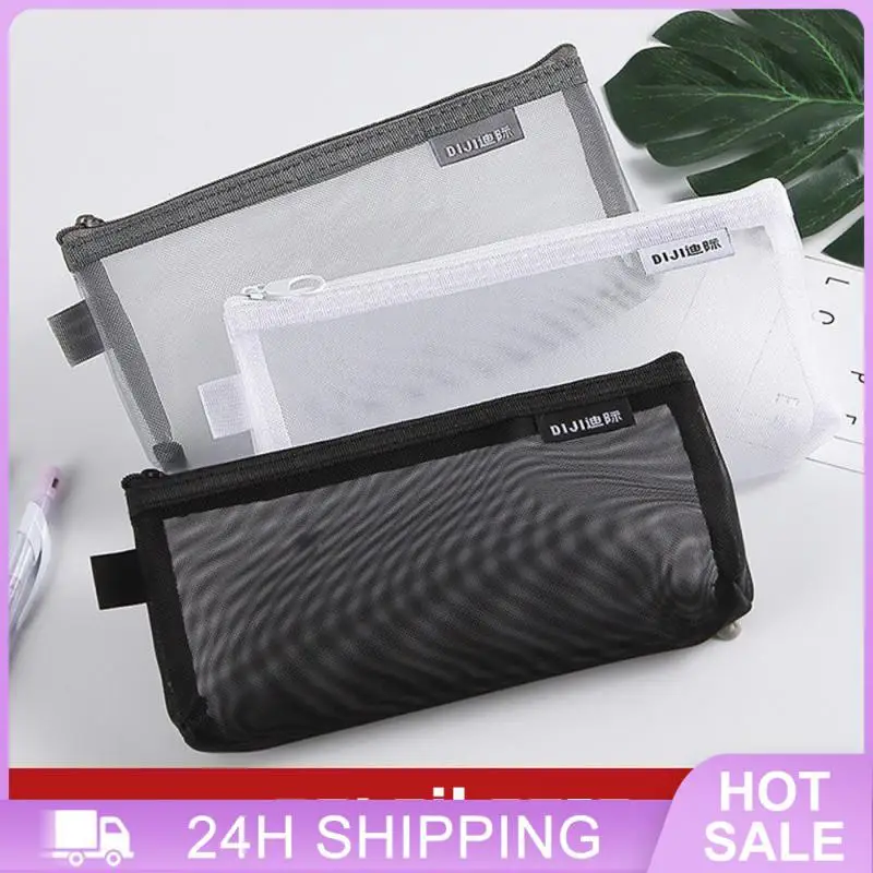 حقيبة أقلام رصاص شبكية واسعة للطلاب ، صندوق قرطاسية مثلث ، حقيبة مريحة ، أزياء متعددة الاستخدامات