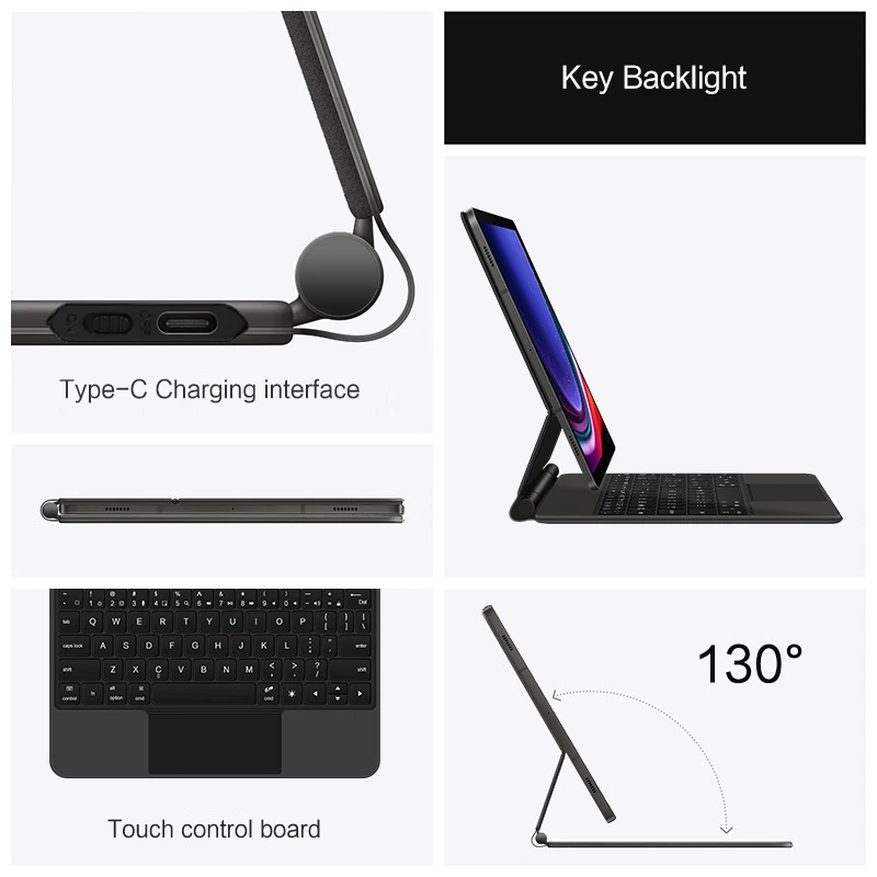 Backlight Magic Keyboard para Samsung Galaxy, Tablet Case, Alemão, Espanhol, Português, Tab S9 FE, S8, S7, 11"