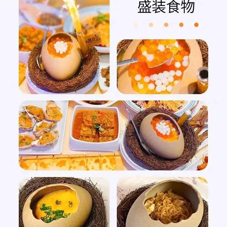 Bird's Nest Ceramic Bowl Steamed Egg Instant Noodles Bowl Artistic Dish Layout Bird's Nest Dessert Cuisine Restaurant Utensils