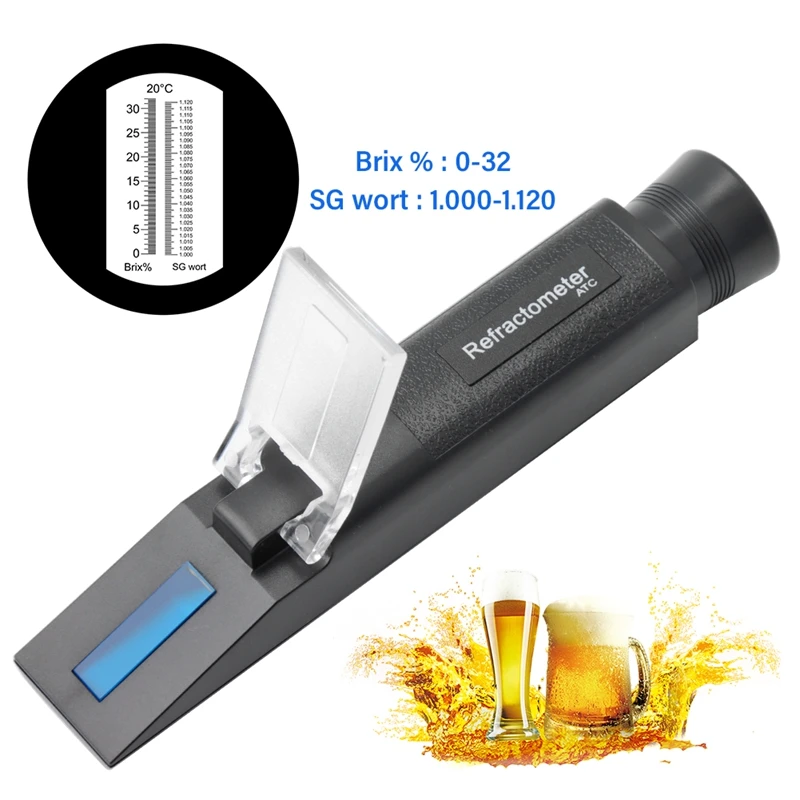 Black Refractometer Beer Brix Wort Sugar Alcohol Meter 0-30%1.000-1.120 SG Specific Gravity Handheld Tool Hydrometer Tester