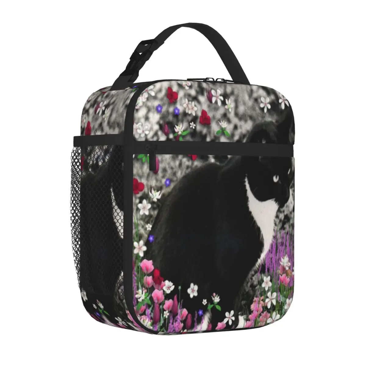 Bestselling Freckles In Flowers II - Tuxedo Cat Rainbow Print Meal Bag Nursing Shift Lunch Handbag