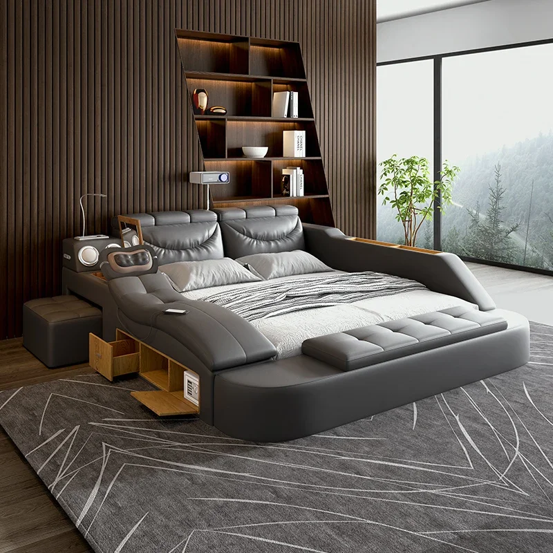 Premium Reliable Luxury Modern House Double Bed Frame Elegant Massager Queen Size Bed Adults Italian