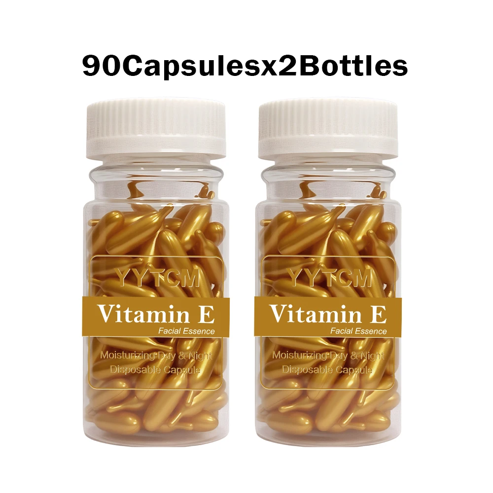 Vitamine E Serum Capsules, Essentiecapsules voor eenmalig gebruik, Hydraterende en vochtinbrengende gezichtshuidcapsules 90 capsules/fles - 1 fles - afbeelding 1