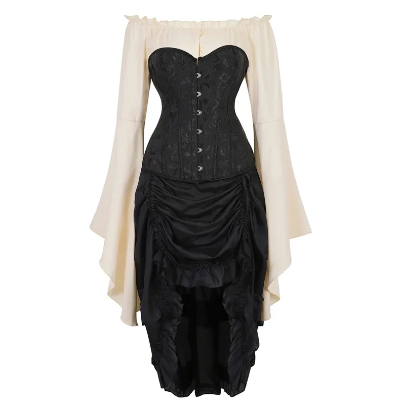 

sexy corset dress top shirt skirt 3-piece costume cosplay gothic corsets bustier plus size burlesque medieval korsett plus size