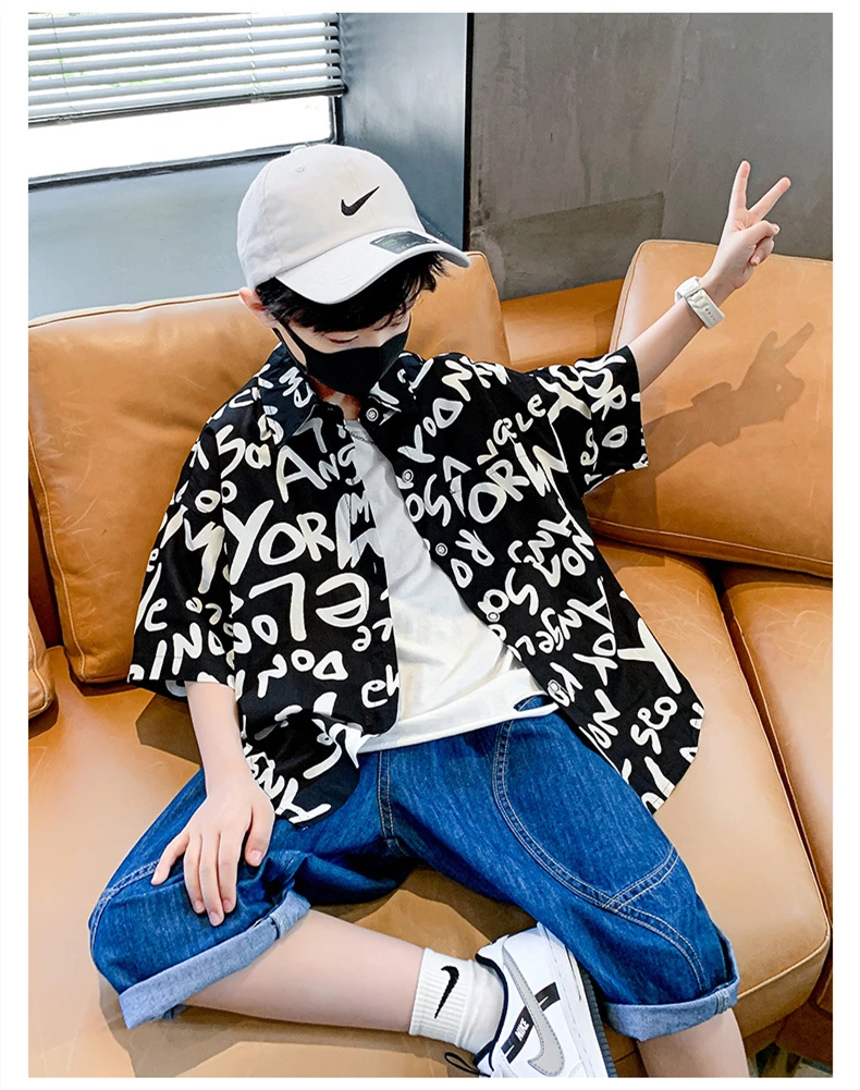 

5-11T summer children kids boys cotton fashion half sleeve shirt