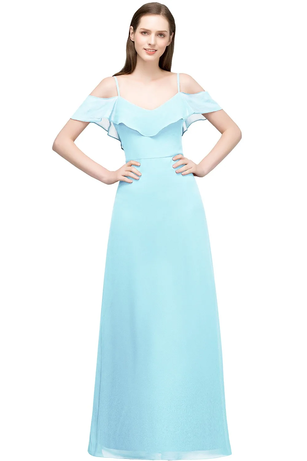 Sky Blue Chiffon A Line Evening Dresses Women 2024 Long Backless V-neck Spaghetti Straps Formal Prom Party Gowns Robe De Soirée