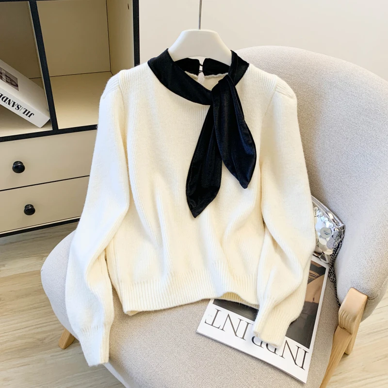 

Gentle Lace Up Knit Sweater Women Elegant Loose Lazy Wind Long Sleeve Pullovers Soft Sweet Cute Preppy Fashion Female Jumpers