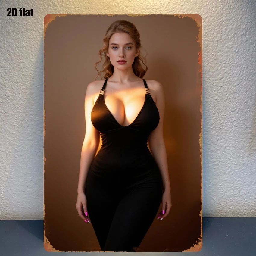 1 Stück Sexy Schwarzer Bodysuit Modell Metall-Wandkunst 8x12 Zoll für Wohnzimmer Schlafzimmer Dekoration