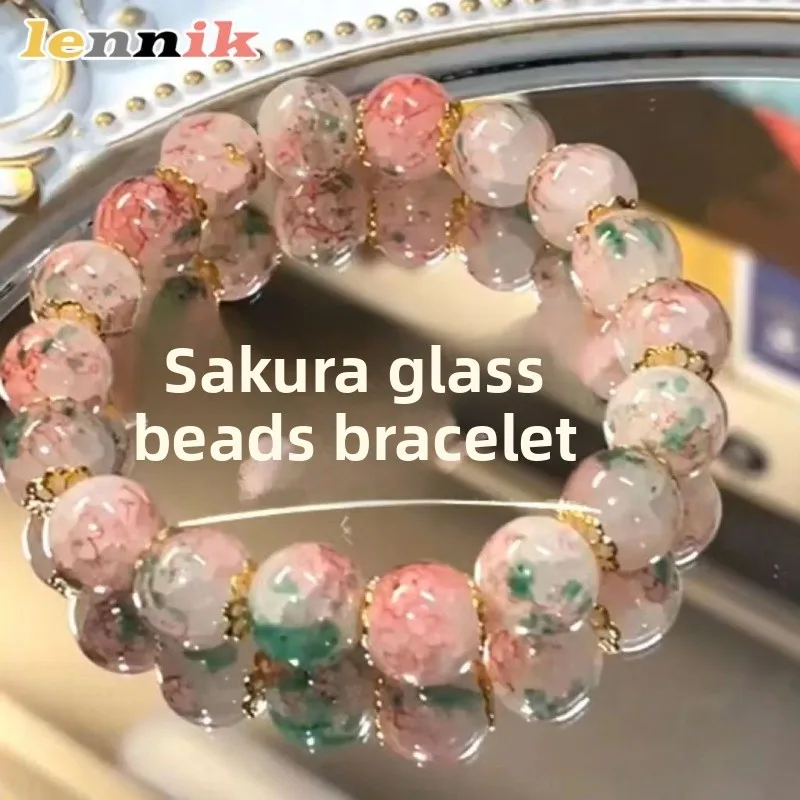 Das neue Kirschblüten-Glasarmband LENNIK mit High-End-Design und Perlenarmband eignet sich als Geschenk für Freundinnen