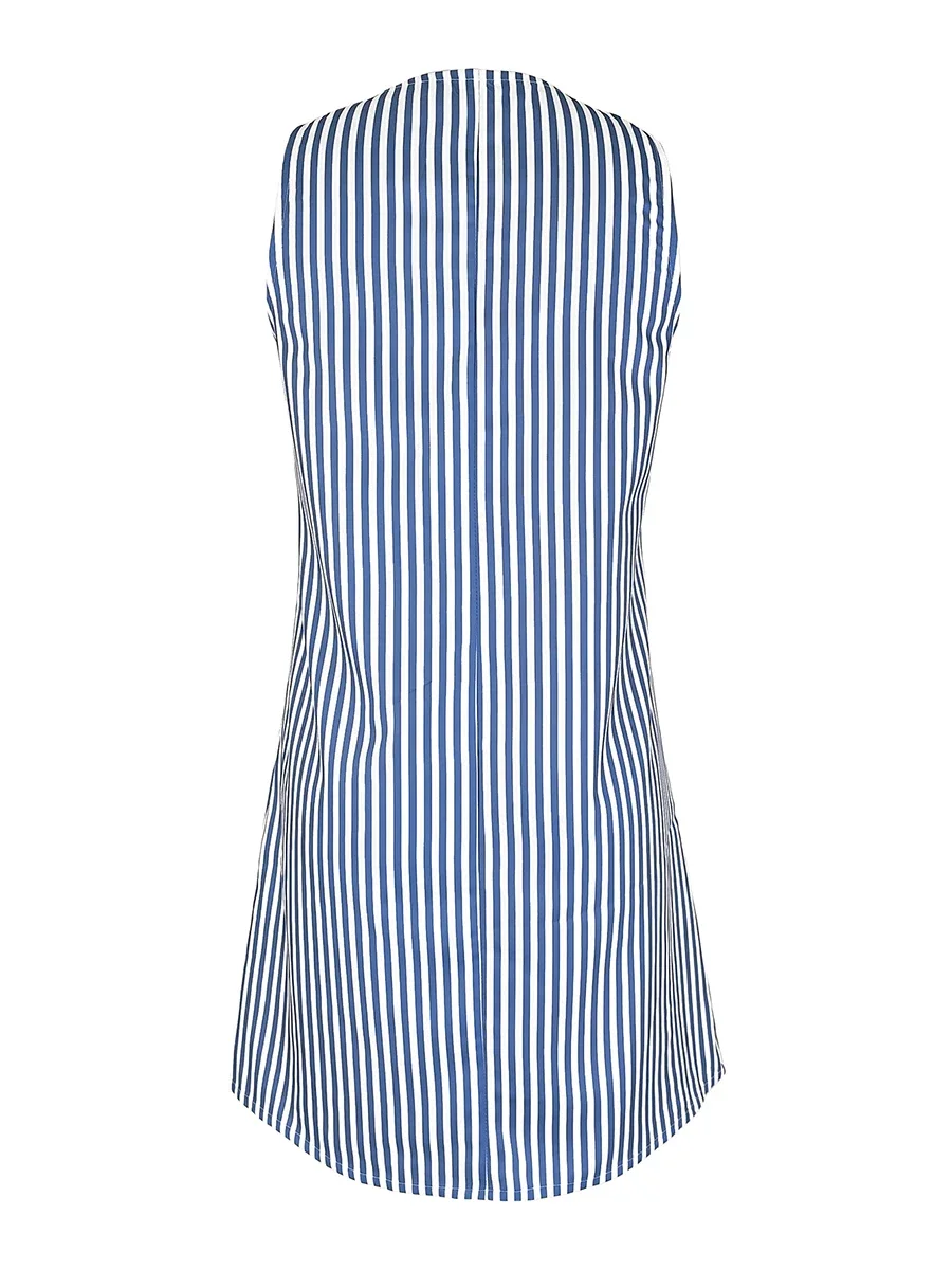 Neues Damen-Sommerkleid, gestreift, ärmellos, Mini-Länge, lässig, locker geschnitten, Tanktop-Design, mit Taschen, Rundhalsausschnitt, Knopfleiste, ideal für Strand, Urlaub und Partys. – Detail 4