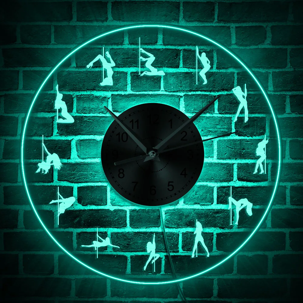 Pole Dancing LED Lighting Wall Clock Girl Dancer LED Neon Sign Wall Clock with Backlight Dance Studio Steel Tube Dance Wall Lamp