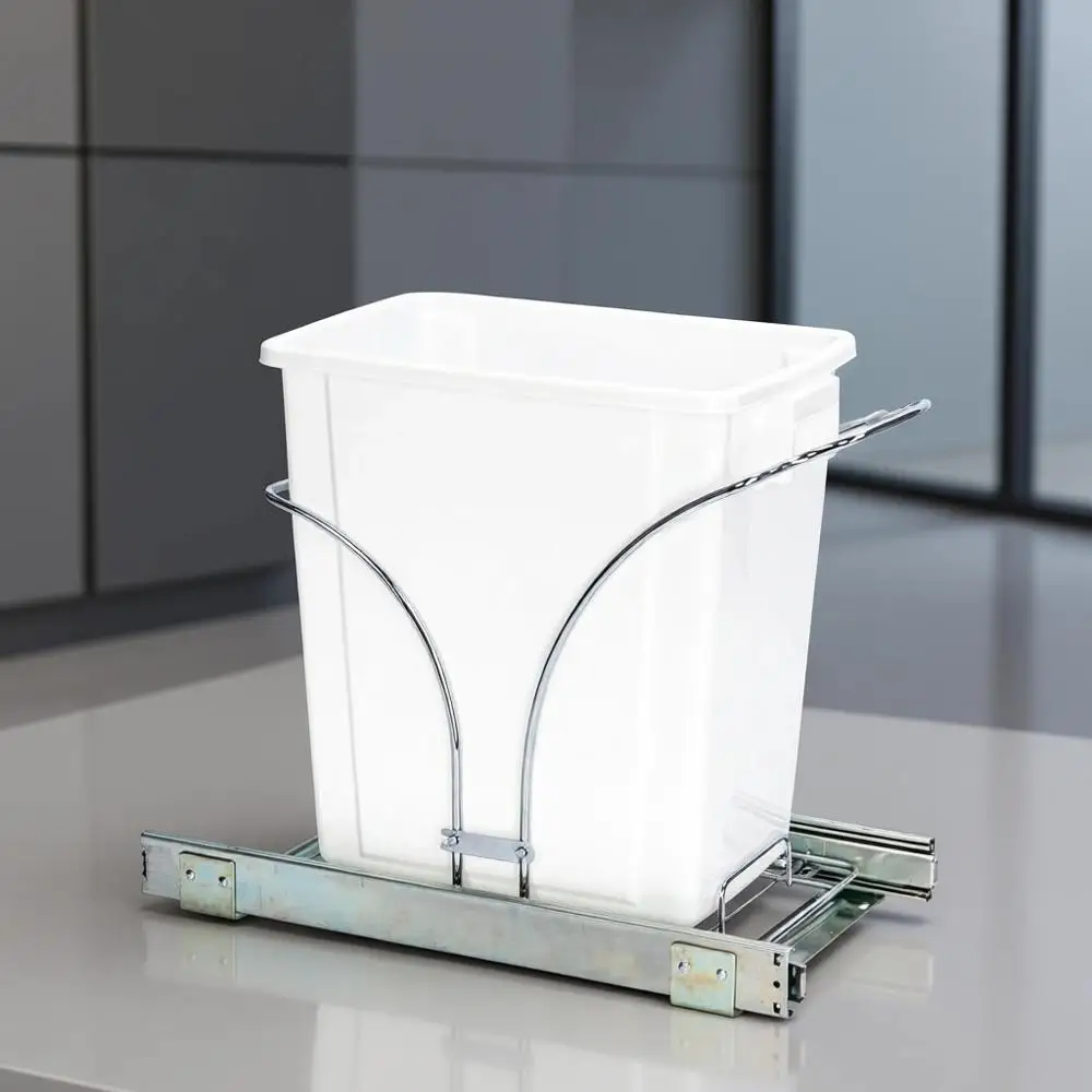 

Chrome-Plated Steel Pull-Out Trash Can, 5 Gallon Plastic, Suitable for Cabinet Use