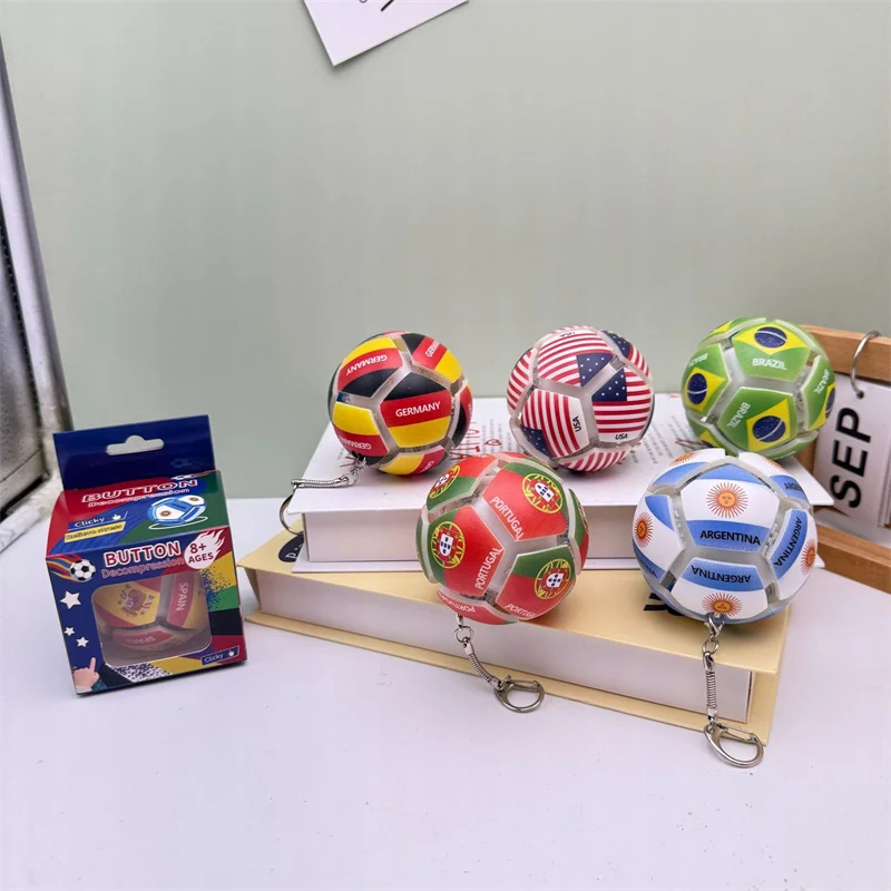 Mini Circular Flag Football Keychain Button Safe Multicolored Relieve Tension Soothe Mood Stress Fidget Toy Adults Portable Gift
