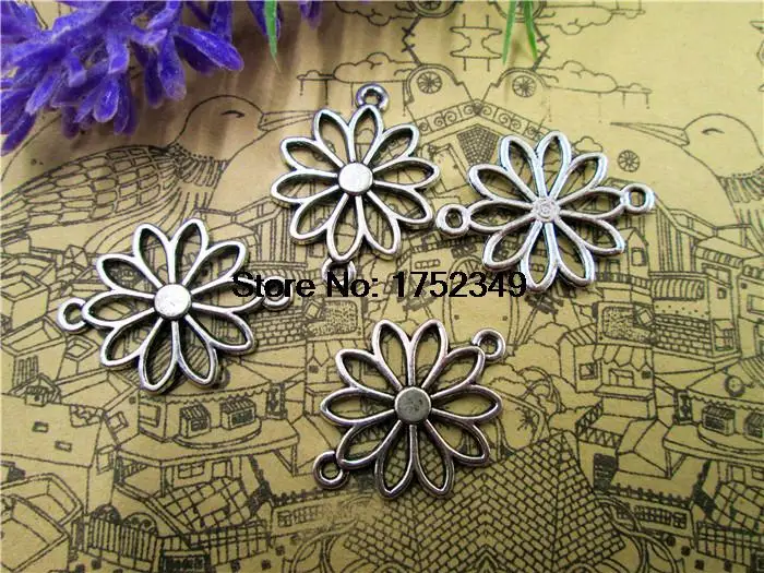 125pcs/lot--Flower  Antique Tibetan Silver Filigree Flowers Charm Pendant Connector 25x19mm