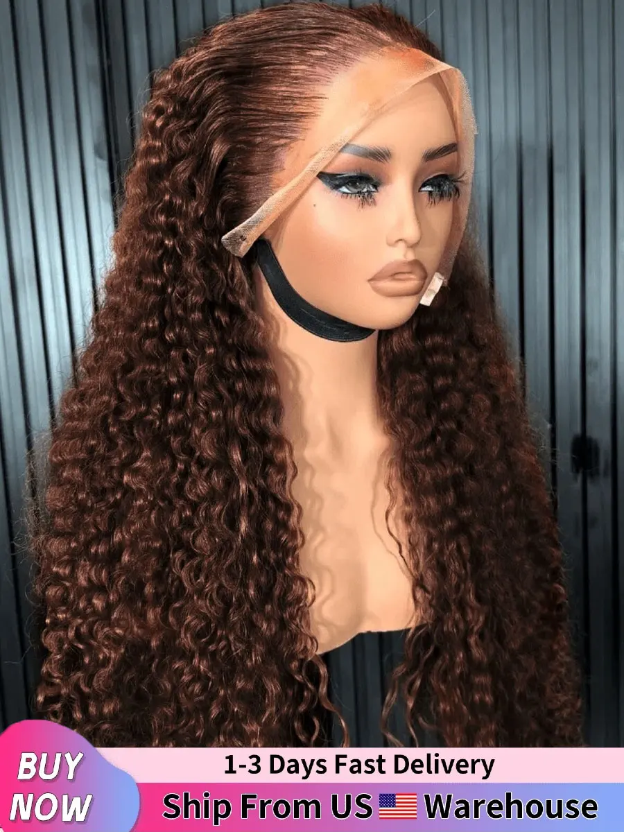 4 Chocolate Brown Deep Wave 13X6 HD Transparent Lace Front  display picture 1