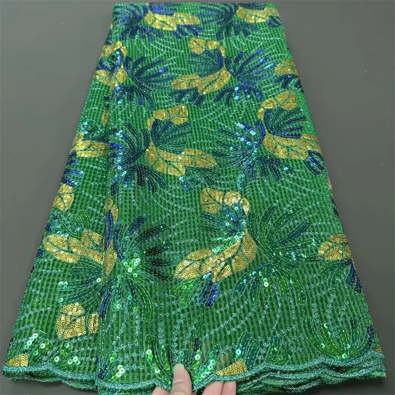 African Sequins Lace Fabric for Party, Nigerian Sequins, Blue, Yellow and Green, High Quality, Luxury, 2022