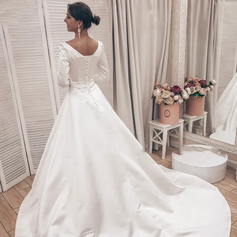 Gaun pernikahan lengan Puff panjang On Zhu gaun pengantin Satin Vestido De Novia 2023 Hochzeit Suknia A Line gaun pengantin jubah Mariage Boda trouswjurk