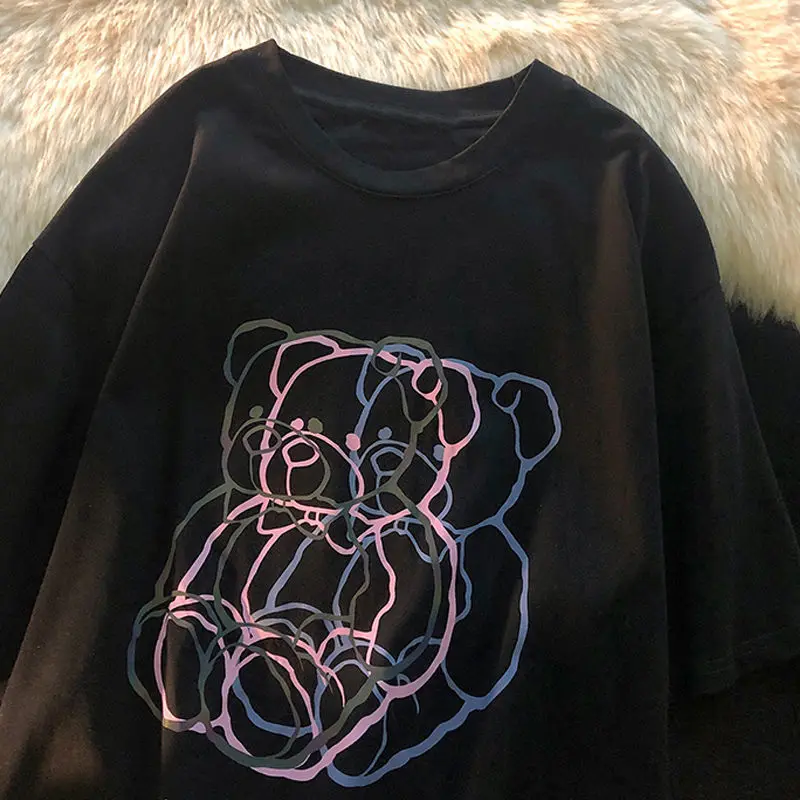 Summer Bear 3D stampa tridimensionale doppia ombra a maniche corte t-shirt oversize allentata Ins Harajuku vestiti a mezza manica