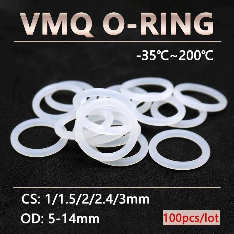 100pcs White Silicone O Ring CS 1 1.5 2 2.4 3mm OD 5-14mm Food Grade Waterproof Washer Rubber Insulated Round Seal Gasket VMQ