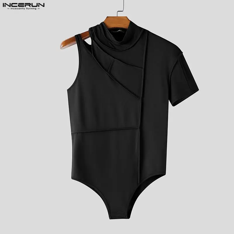 

Мужские боди INCERUN: однотонные комбинезоны с воротником-стойкой и асимметричными рукавами, повседневная мужская одежда 2026