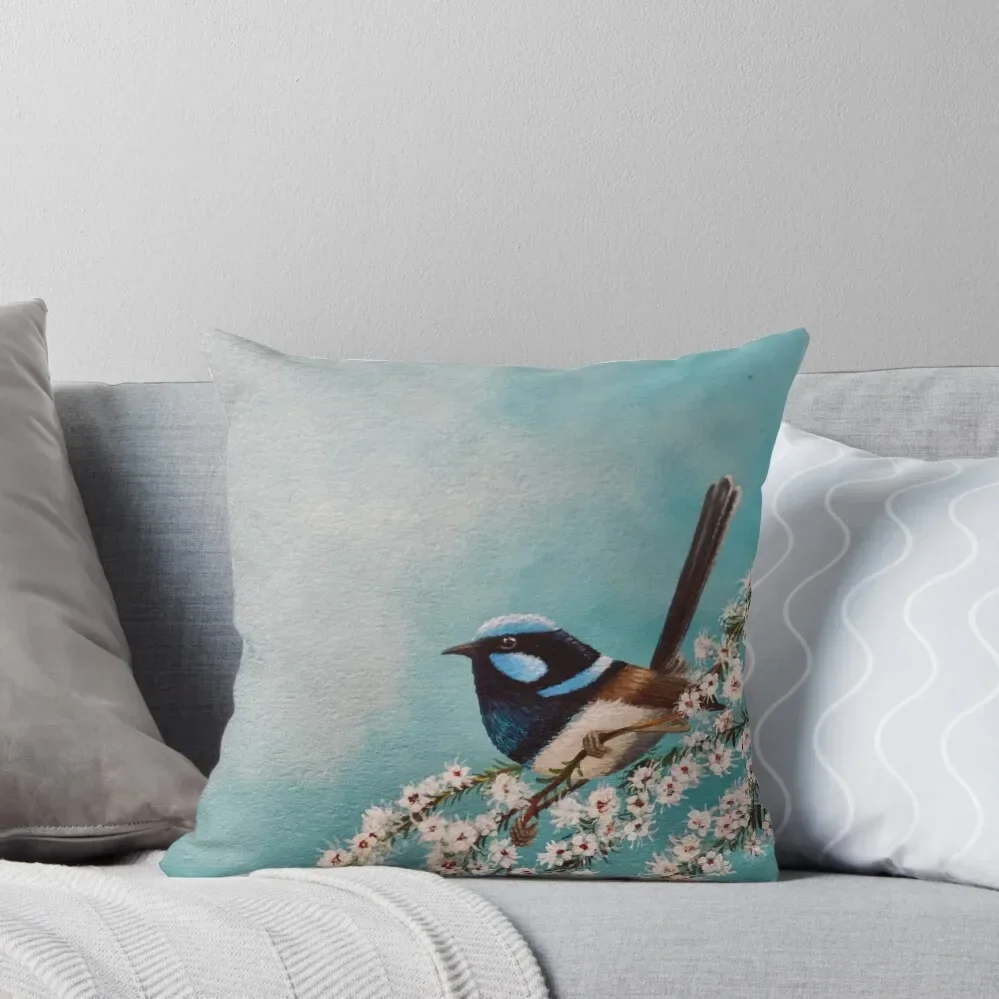 

Blue fairy wren Throw Pillow luxury decor Marble Cushion Cover sleeping pillows Pillow