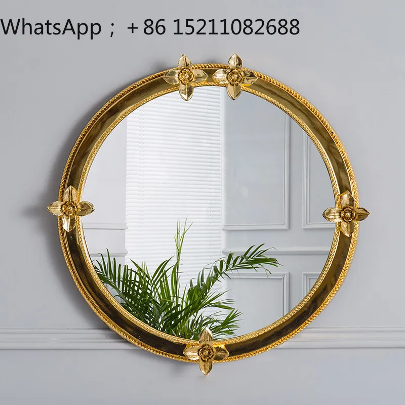 SCY Brass Round Mirror Gold Villa Bathroom Wall Mounted Makeup Mirror Bathroom Bedroom Entrance Mirror