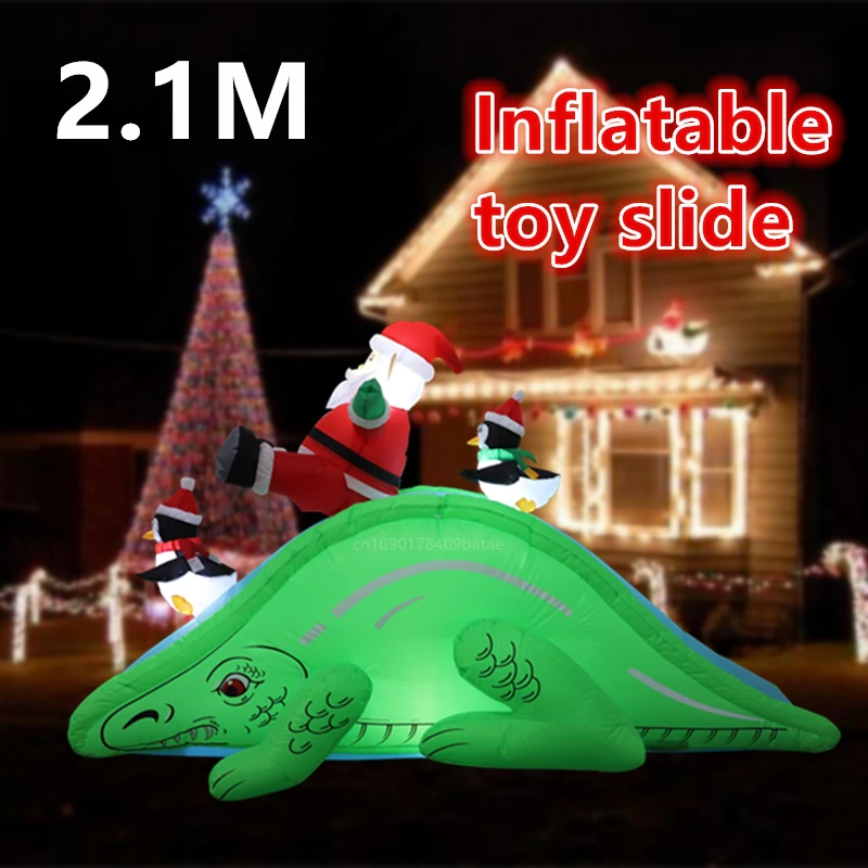 

2.1M inflatable Santa Claus rides dinosaur with gifts, built-in LED lights, outdoor lawn gardening luminous decorative ornaments