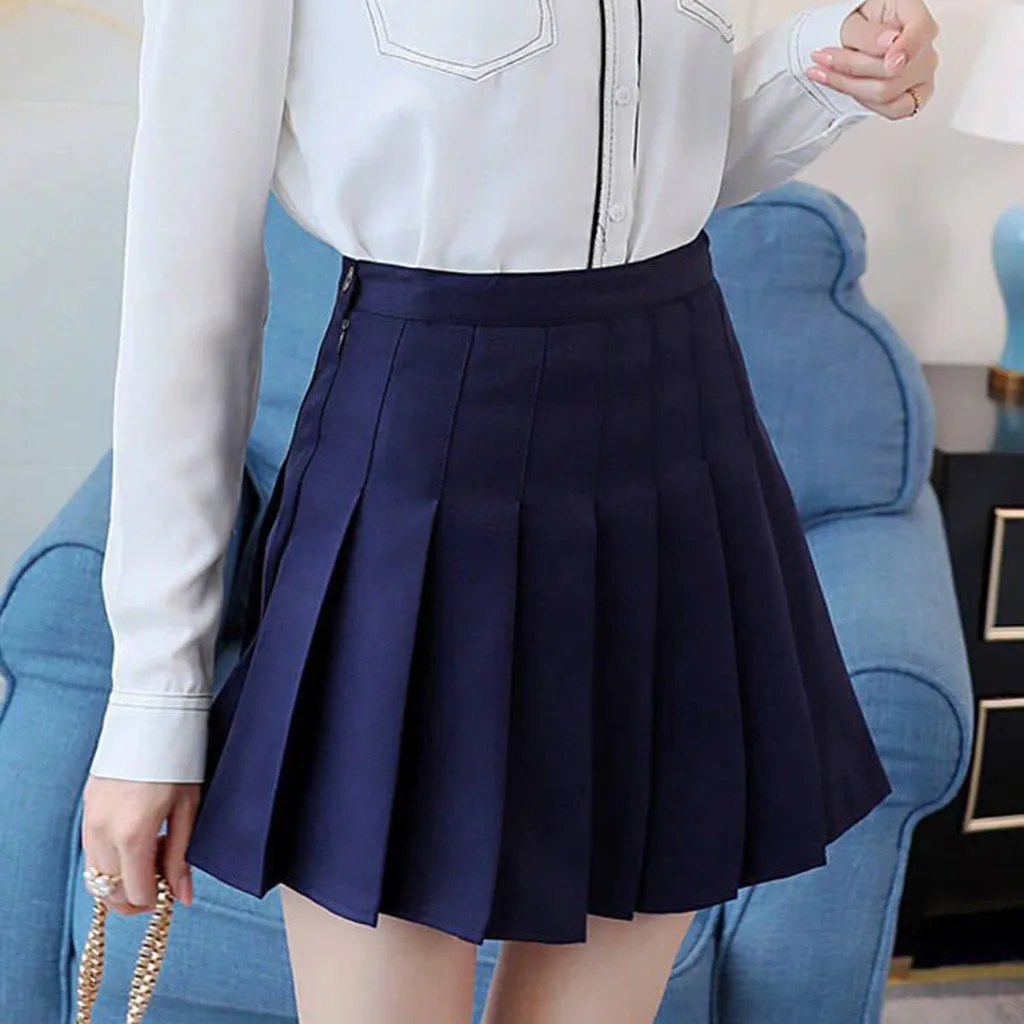 Women High Waist Pleated Skirt y2k Summer Casual Fashion Kawaii A-line Solid Color Japanese School Uniform Mini Skirts For Women