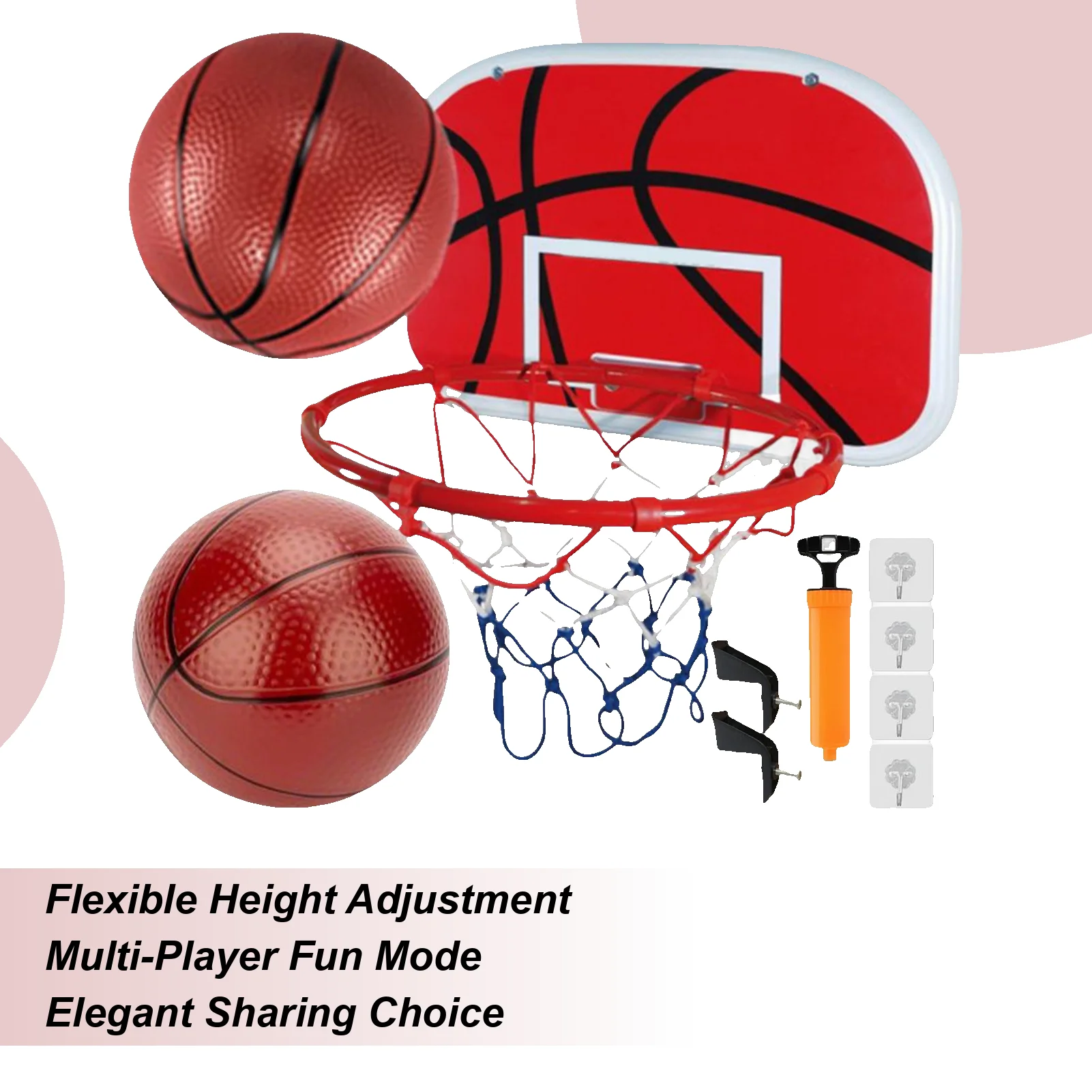 Kids Indoor Basketball Hoop Set with 2 Balls Interactive Toy for Living Room Bedroom Apartment Boys Children Pupils Sports Fun