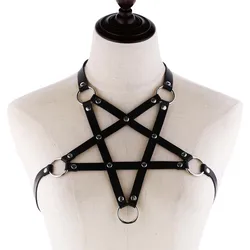 Sexy Harajaku Anime Statement Stars Leather Body Harness Necklace for Women Men Gothic Body Bra Summer Boho Party Jewelry Gift