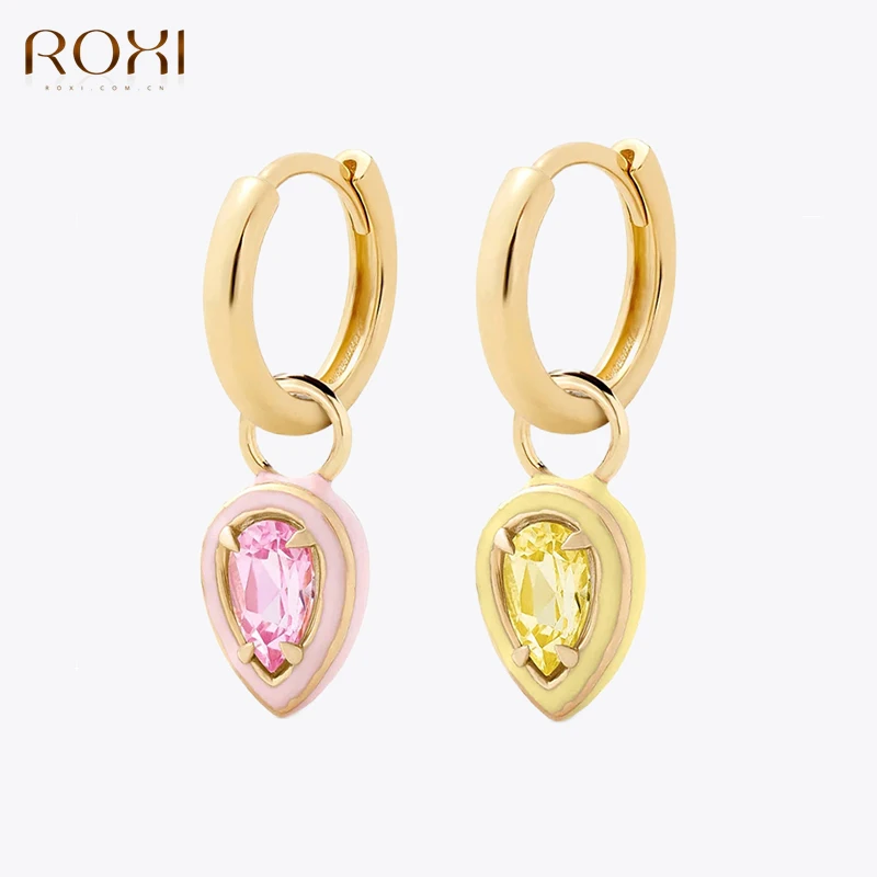 ROXI 1Pair Crystals Enamel Drop Earrings for Women Girl Water Drop Earrings 925 Sterling Silver Jewelry pendientes plata
