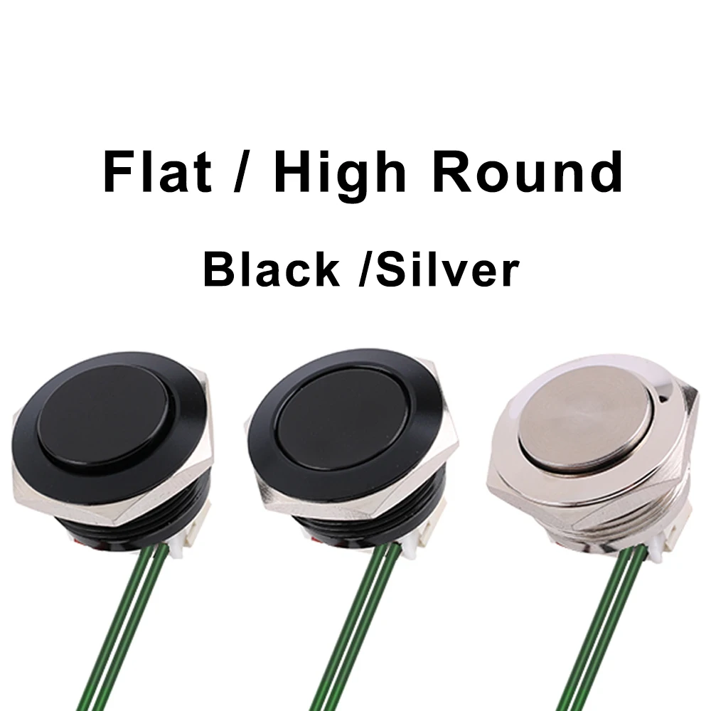 1PC Ultra Short Push Button Switch Waterproof 19mm Momentary High/Flat Round With 2 Wires Buttons 2 pin 1NO  Without LED